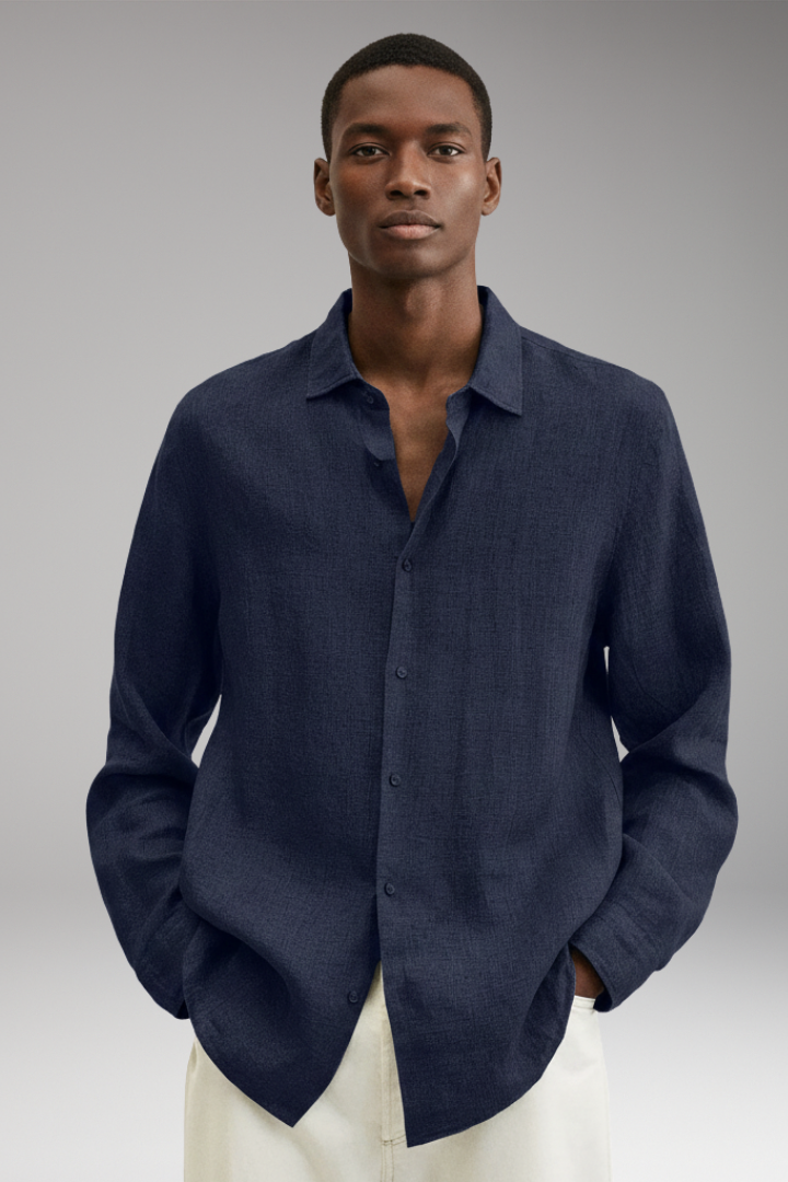 Men’s Long Sleeve Shirt with Lapel Collar and Button Closure