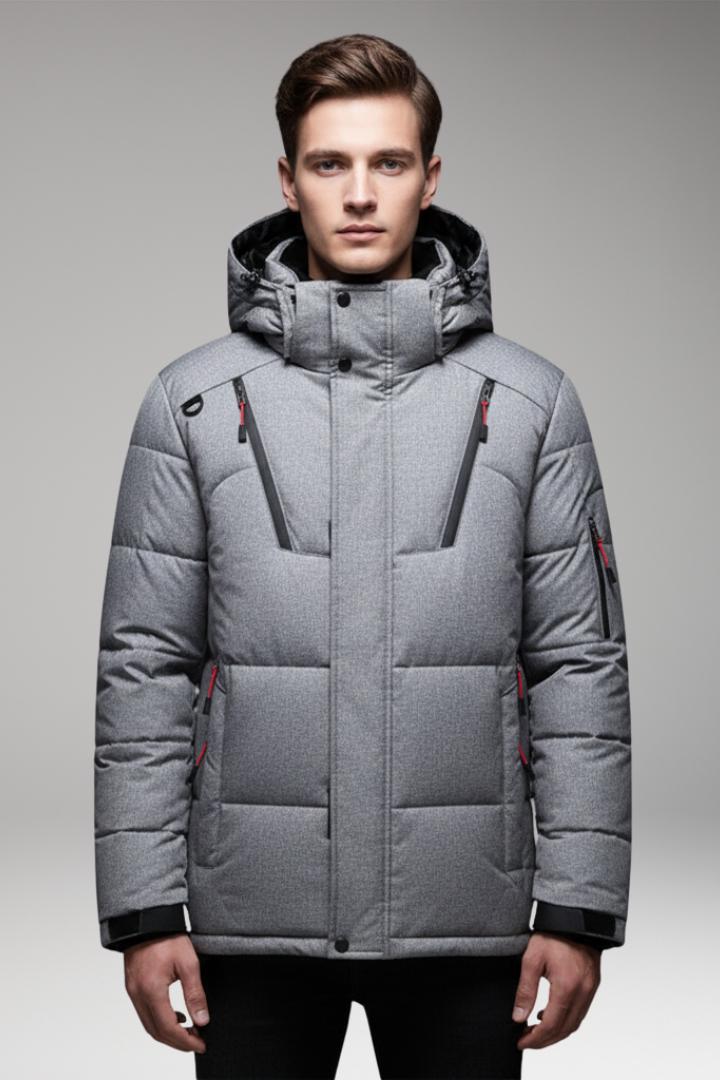 Men’s Parka Jacket with Adjustable Hood and Zipper Closure