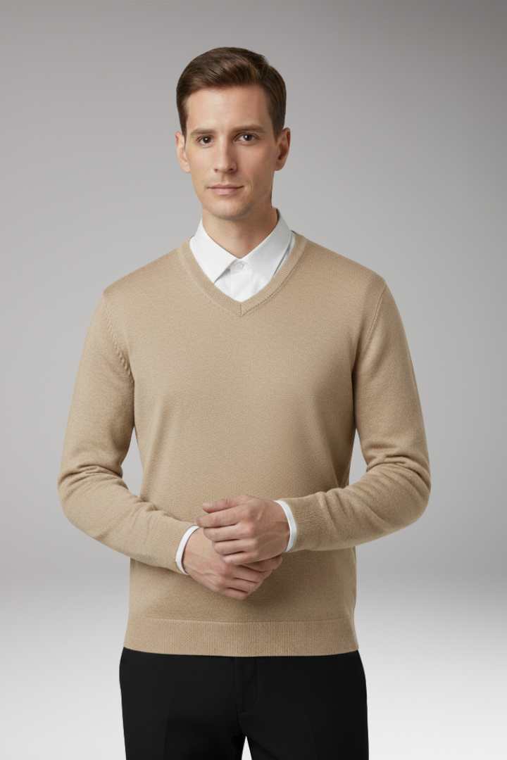 Men’s Jumper with Crew Neck and Ribbed Hem
