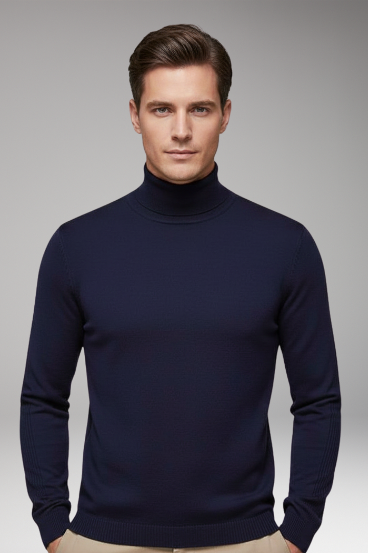 Men’s Turtleneck Pullover with Ribbed Cuffs and Straight Hem