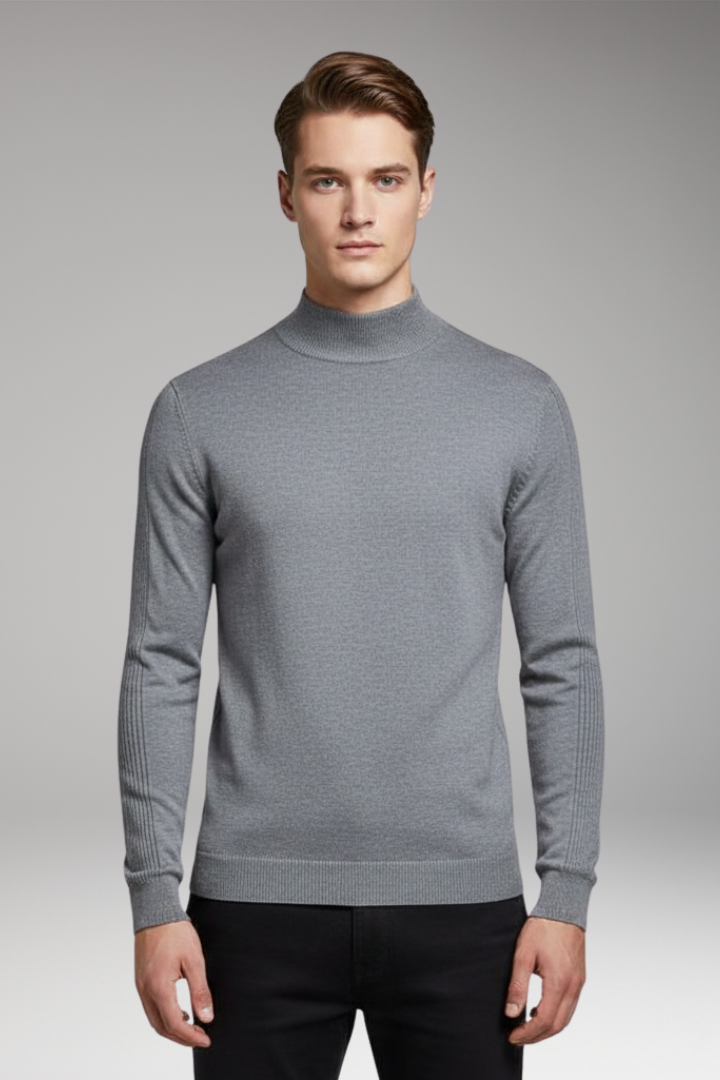 Men’s Turtleneck Pullover with Ribbed Cuffs and Straight Hem