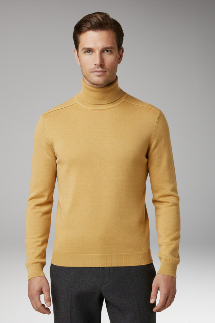 Men’s Turtleneck Pullover with Ribbed Cuffs and Straight Hem