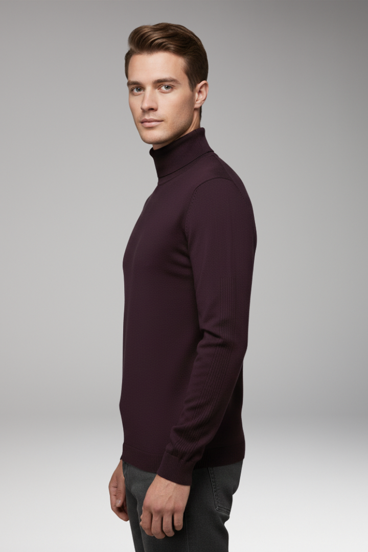Men’s Turtleneck Pullover with Ribbed Cuffs and Straight Hem