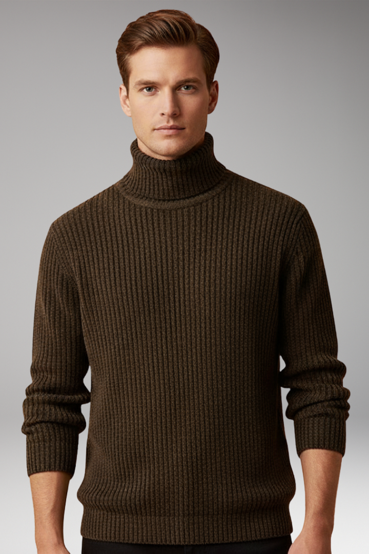 Men’s Turtleneck Jumper with Ribbed Knit and Structured Collar