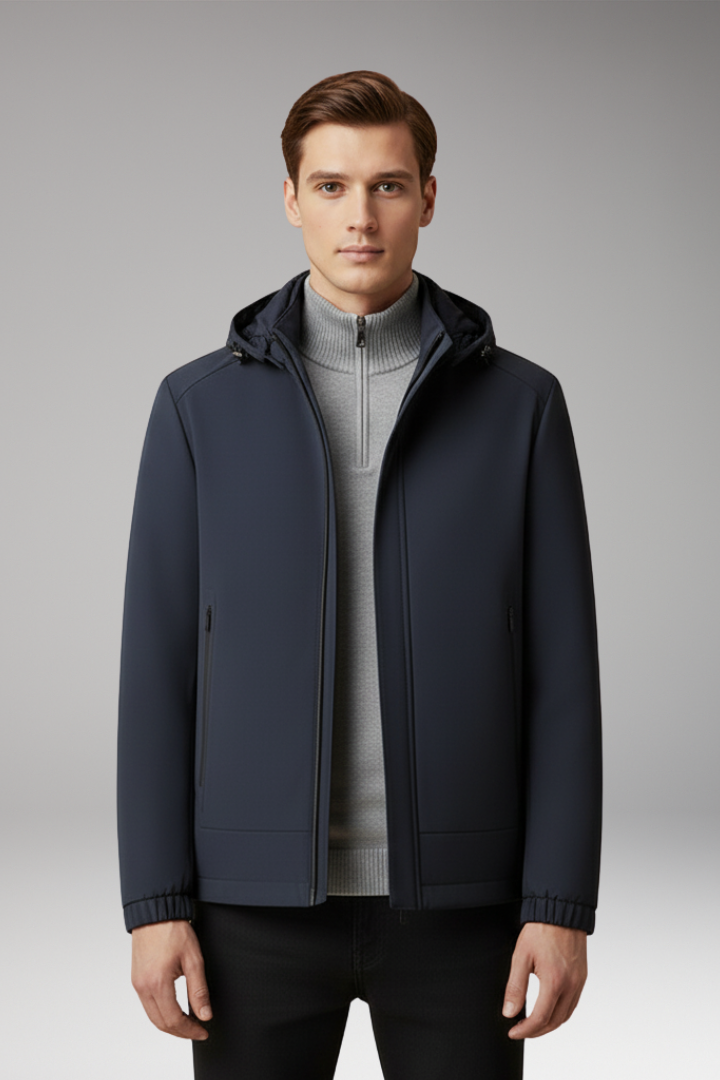 Men’s Windproof Jacket with Hood and Zippered Pockets