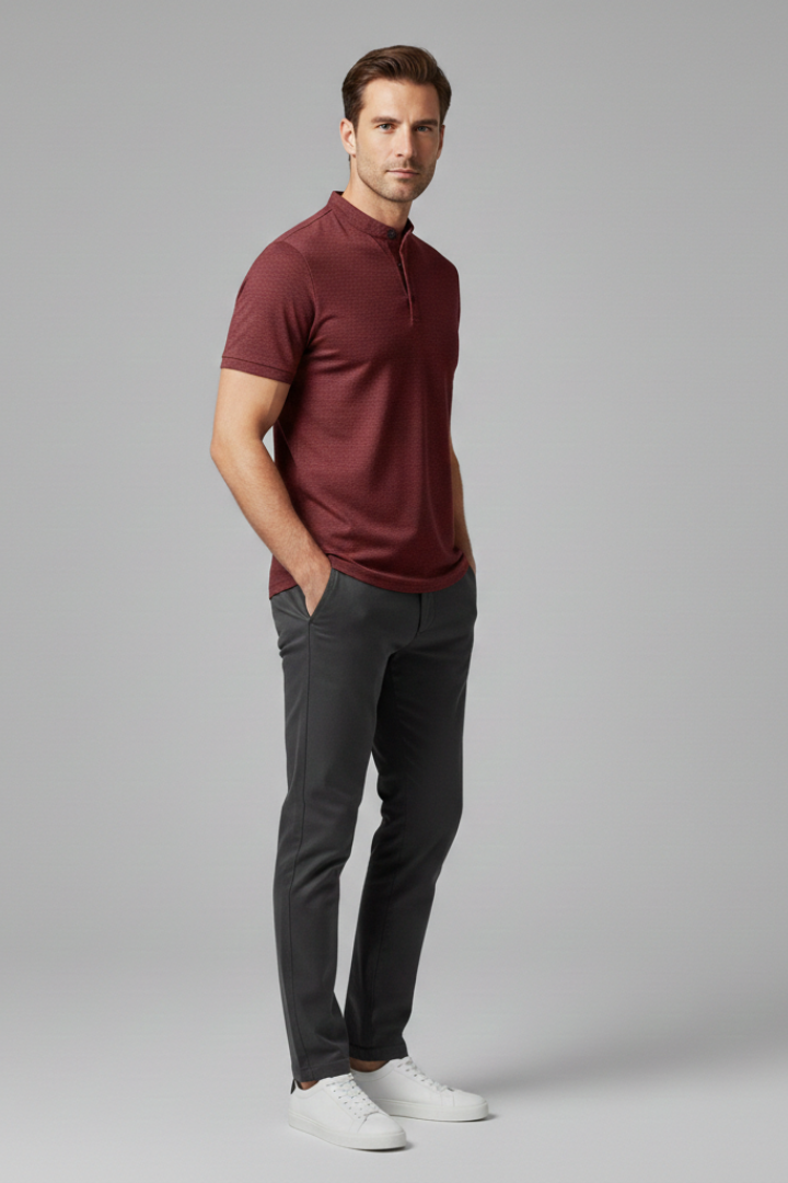 Men's Polo Shirt with Collared Neck and Button Placket