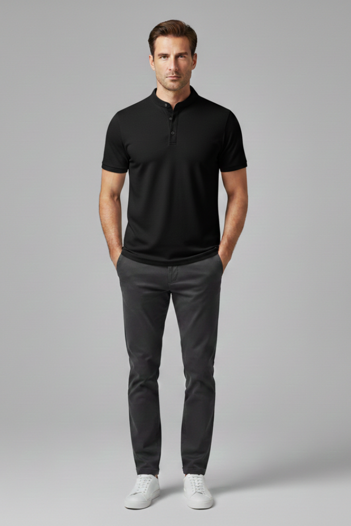 Men's Polo Shirt with Collared Neck and Button Placket