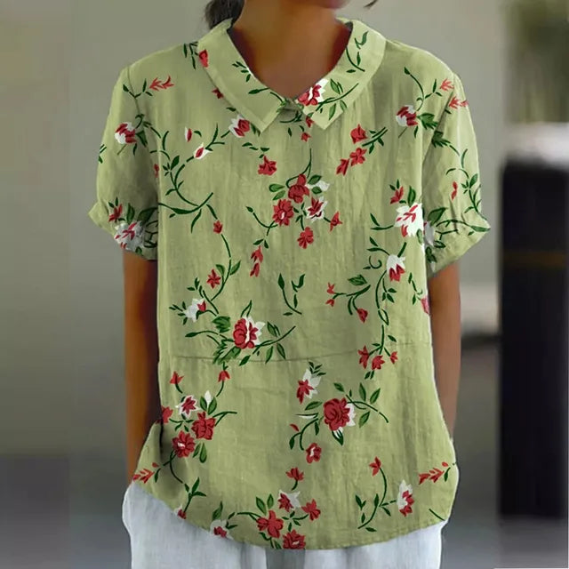 Women's Blouse with Floral Print and Collared Neck