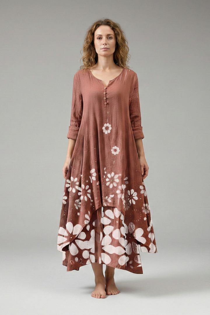 Women's A-Line Dress with Vintage O-Neck and Pockets