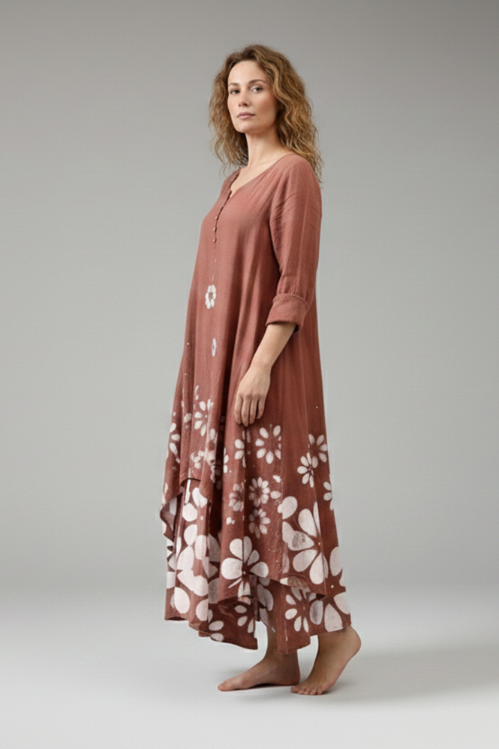 Women's A-Line Dress with Vintage O-Neck and Pockets