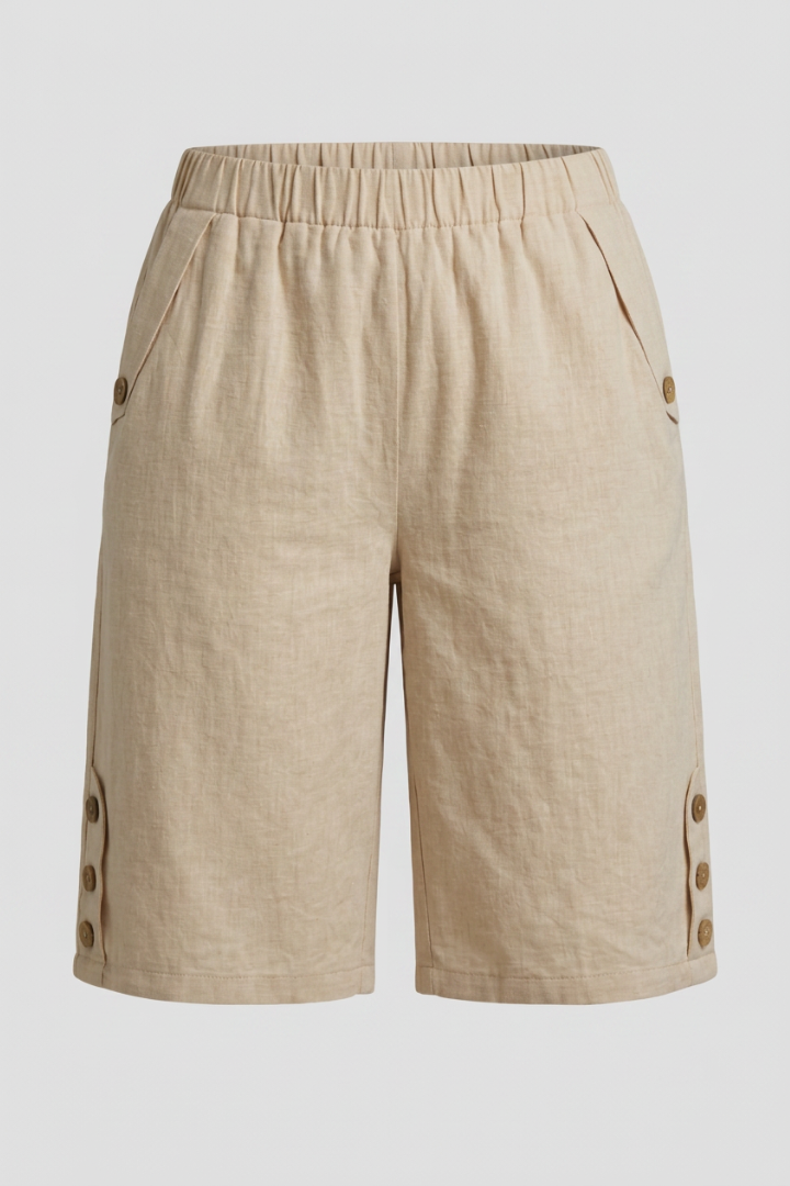 Women’s Bermuda Shorts with Elastic Waist and Button Details