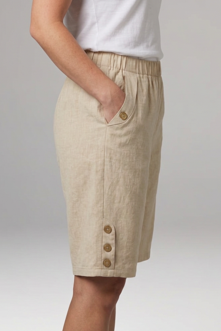 Women’s Bermuda Shorts with Elastic Waist and Button Details