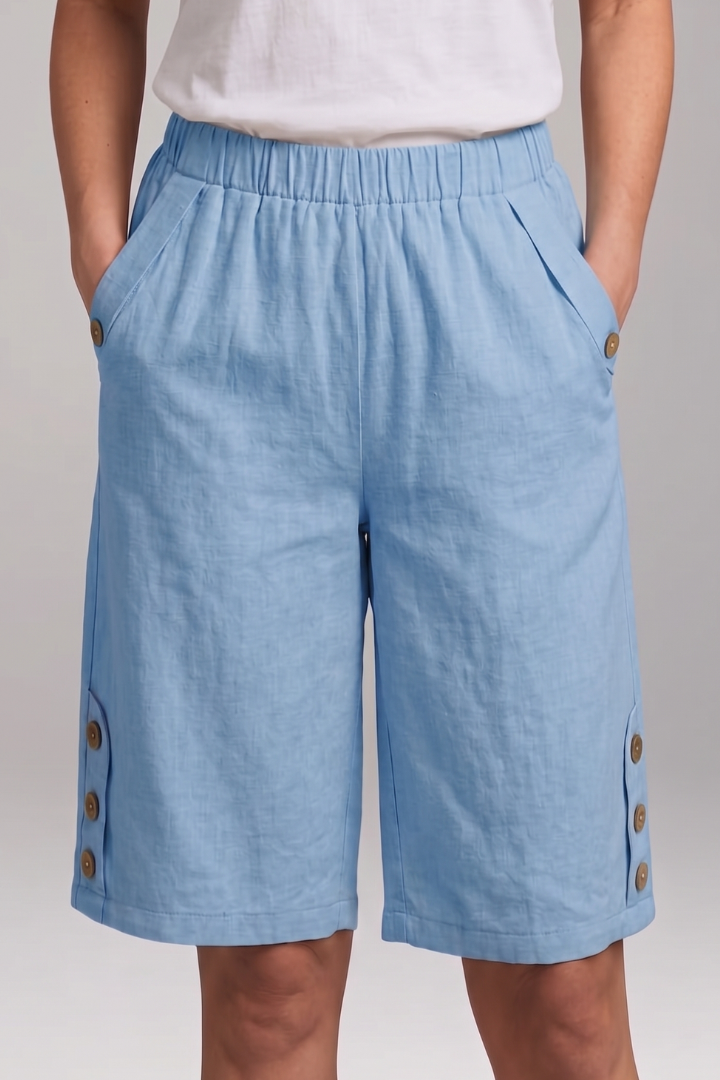 Women’s Bermuda Shorts with Elastic Waist and Button Details