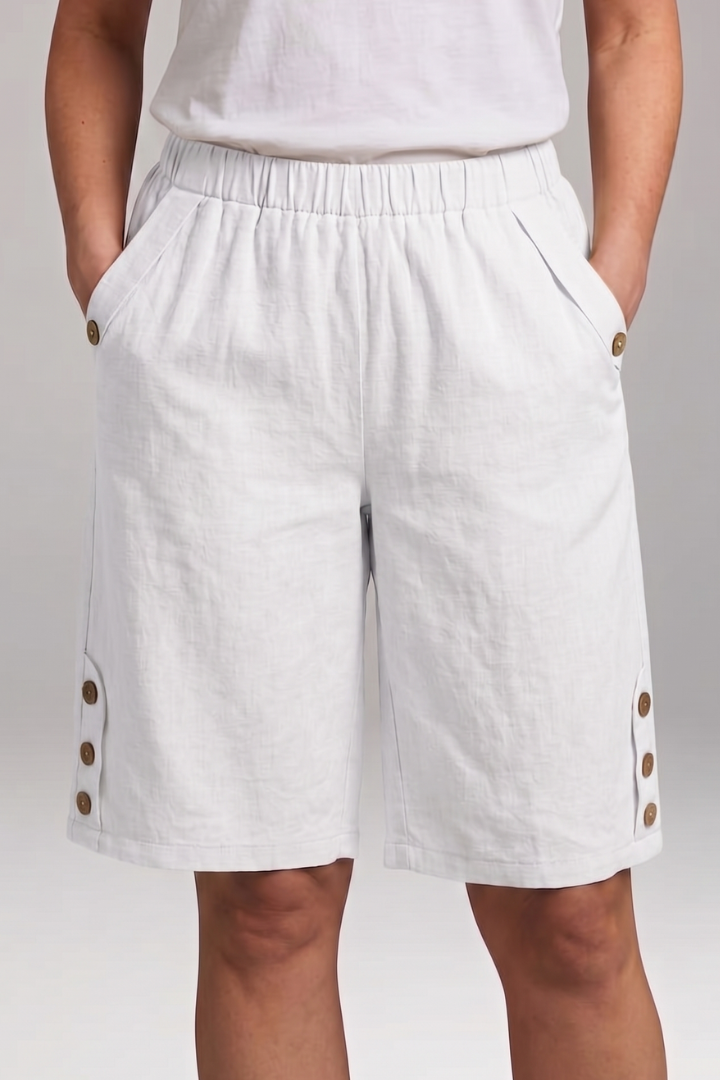 Women’s Bermuda Shorts with Elastic Waist and Button Details