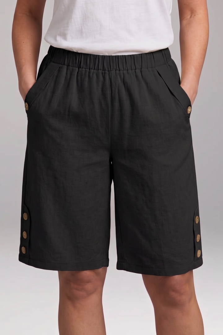 Women’s Bermuda Shorts with Elastic Waist and Button Details