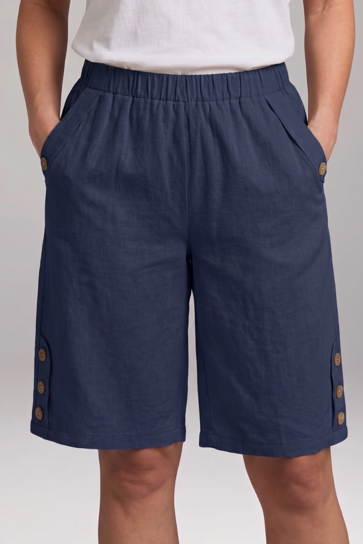 Women’s Bermuda Shorts with Elastic Waist and Button Details