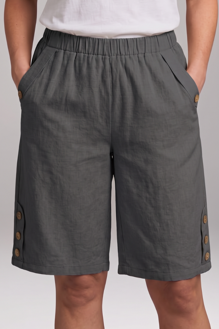 Women’s Bermuda Shorts with Elastic Waist and Button Details