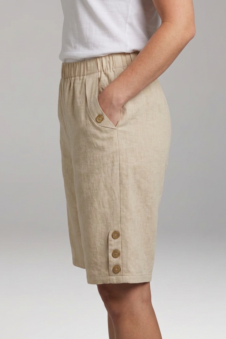 Women’s Bermuda Shorts with Elastic Waist and Button Details