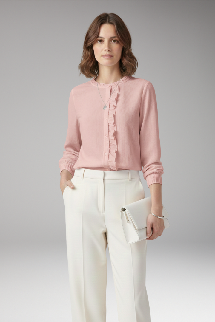 Women’s Blouse with Round Neckline and Even Exterior