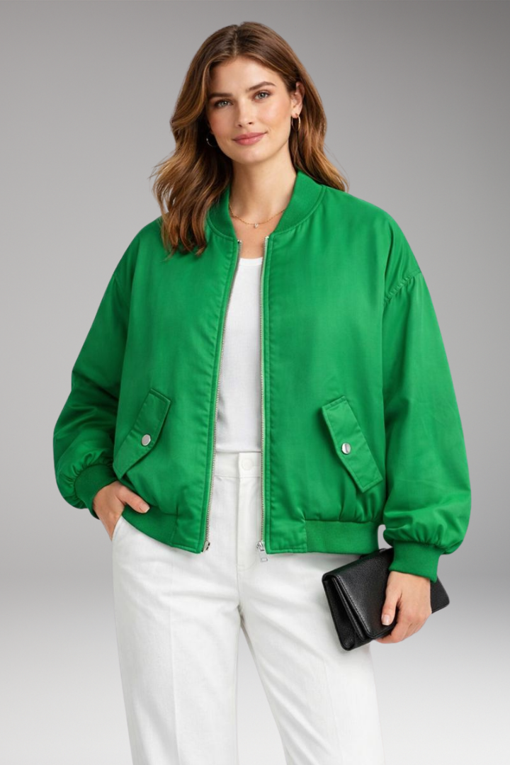 Women’s Bomber Jacket with Front Zip and Oversized Shape