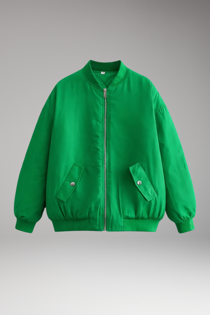 Women’s Bomber Jacket with Front Zip and Oversized Shape