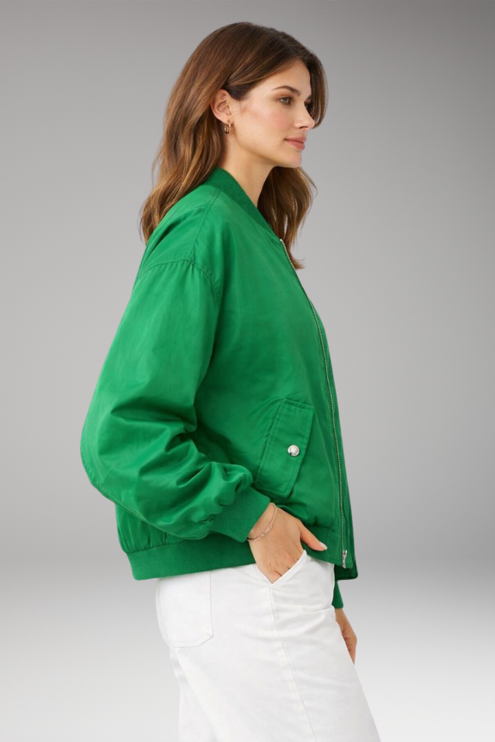 Women’s Bomber Jacket with Front Zip and Oversized Shape