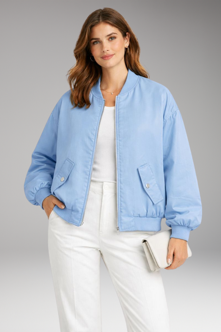 Women’s Bomber Jacket with Front Zip and Oversized Shape