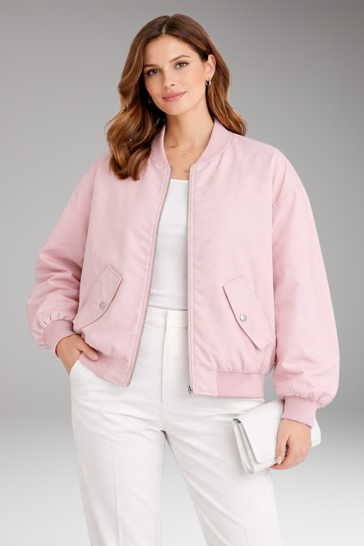 Women’s Bomber Jacket with Front Zip and Oversized Shape