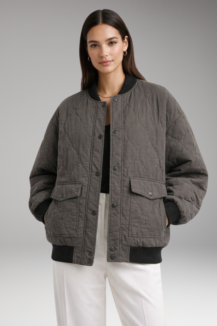 Women’s Bomber Jacket with Oversized Fit and Woven Surface