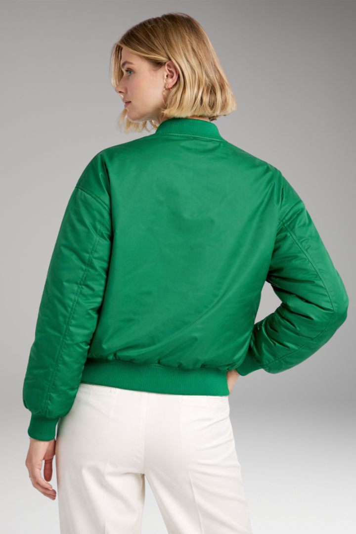 Women’s Bomber Jacket with Ribbed Neckline and Zipper Closure