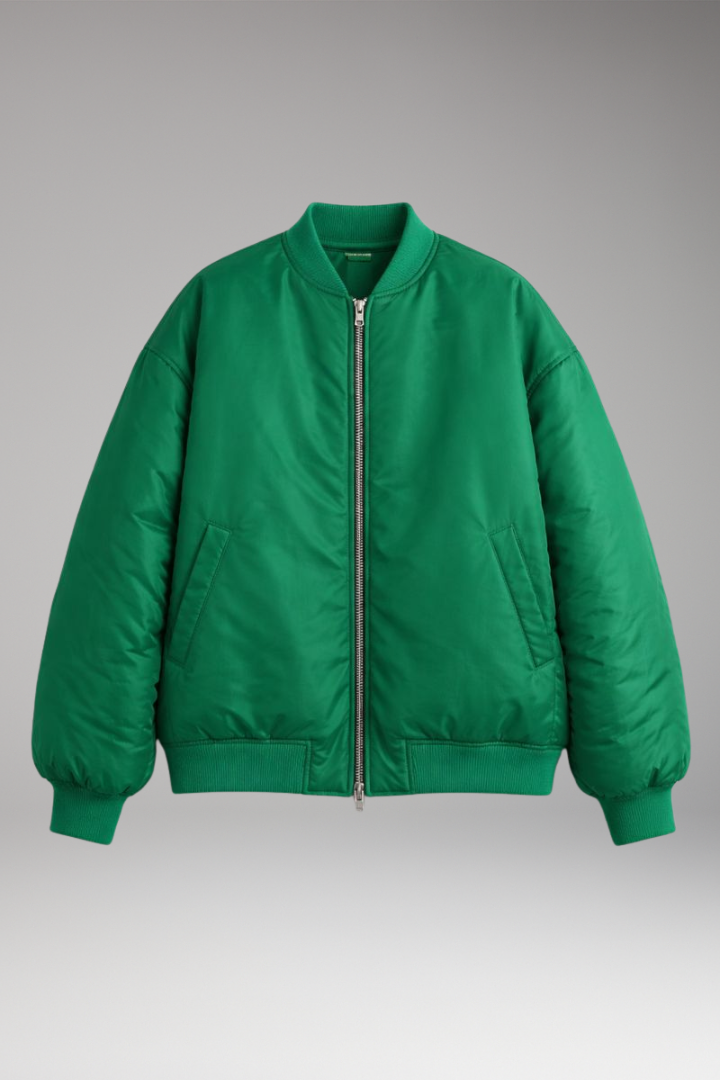 Women’s Bomber Jacket with Ribbed Neckline and Zipper Closure