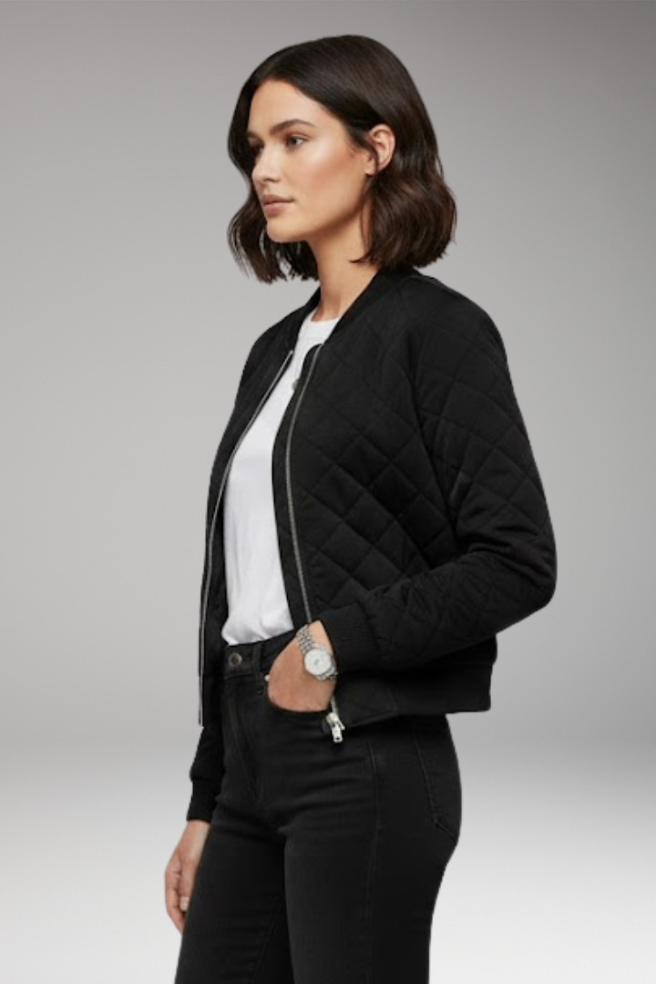 Women’s Bomber Jacket with Zipper Closure and Ribbed Details