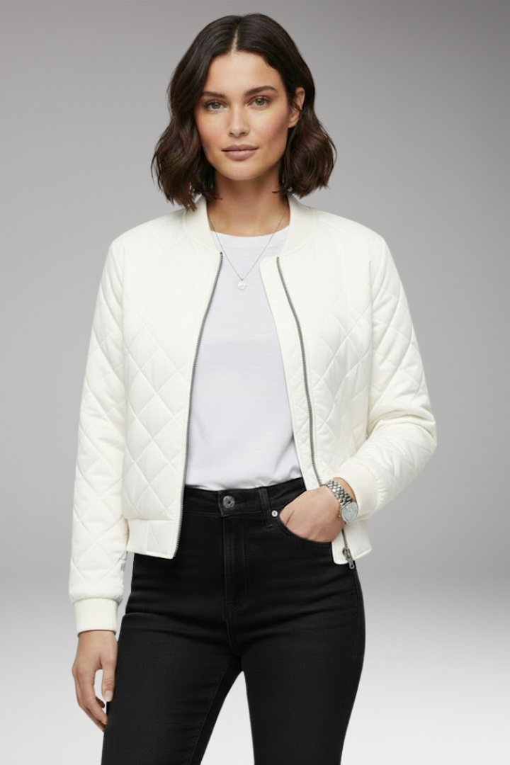Women’s Bomber Jacket with Zipper Closure and Ribbed Details