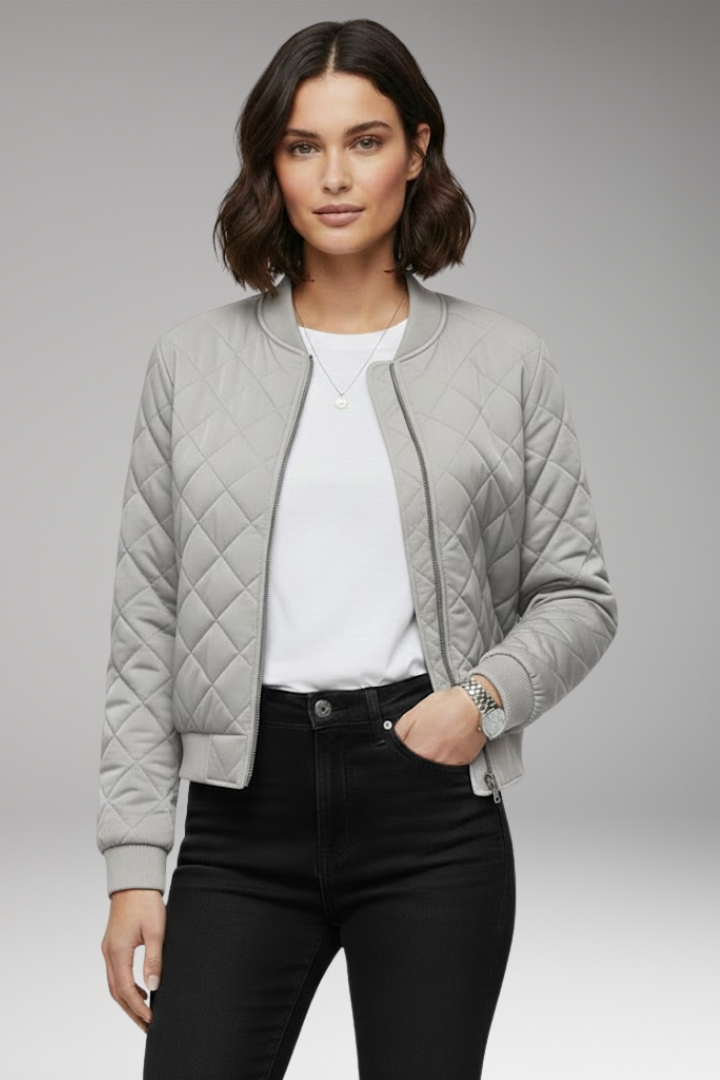 Women’s Bomber Jacket with Zipper Closure and Ribbed Details
