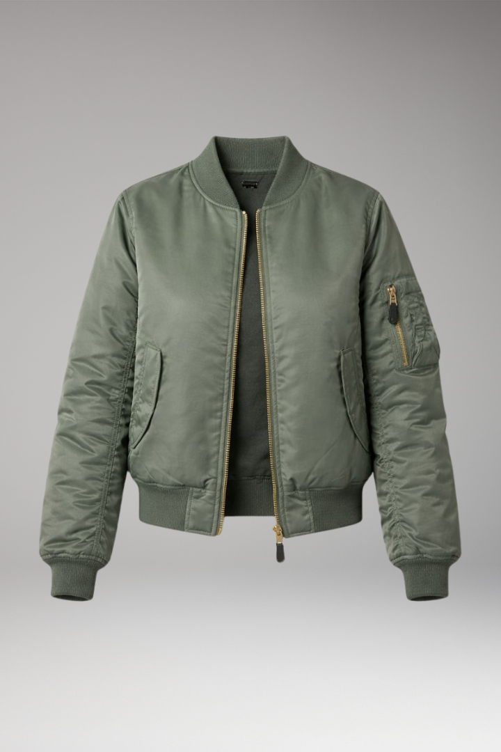 Women’s Bomber Jacket with Zipper and Ribbed Details