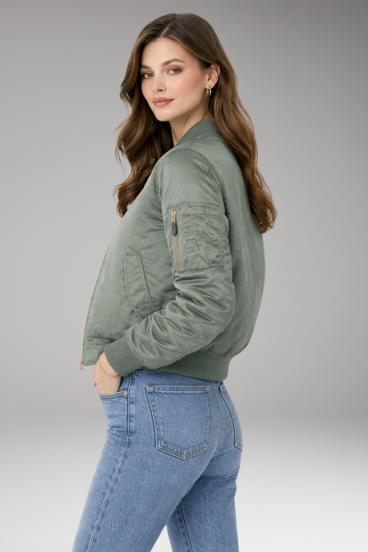 Women’s Bomber Jacket with Zipper and Ribbed Details