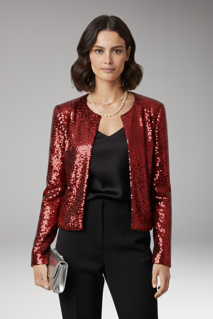 Women’s Cardigan with Front Opening and Sequined Surface