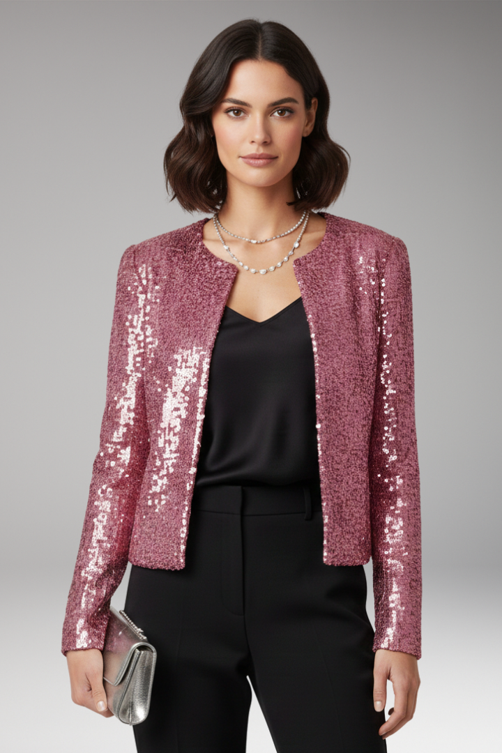Women’s Cardigan with Front Opening and Sequined Surface