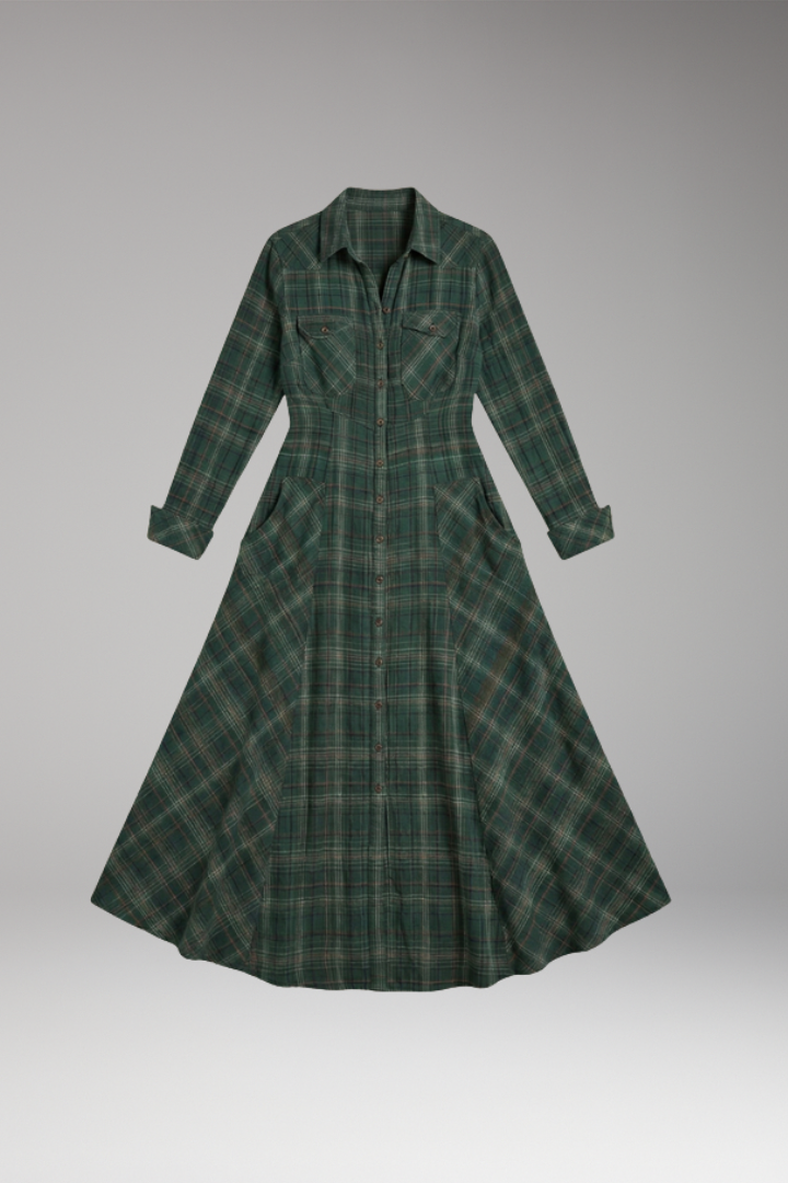 Women's Checkered Maxi Dress - Button-Down Front - Side Pockets - Relaxed Fit Dress Odiwe Women's Checkered Maxi Dress - Button-Down Front - Side Pockets - Relaxed Fit Dress Odiwe