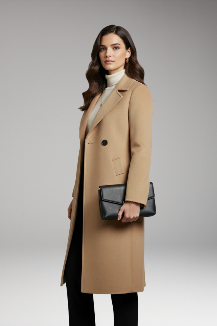 Women’s Coat with Notched Collar and Button Placket