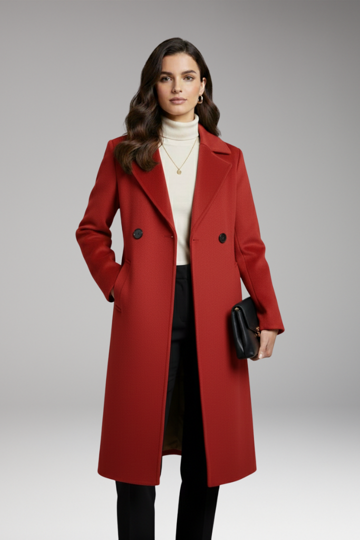 Women’s Coat with Notched Collar and Button Placket