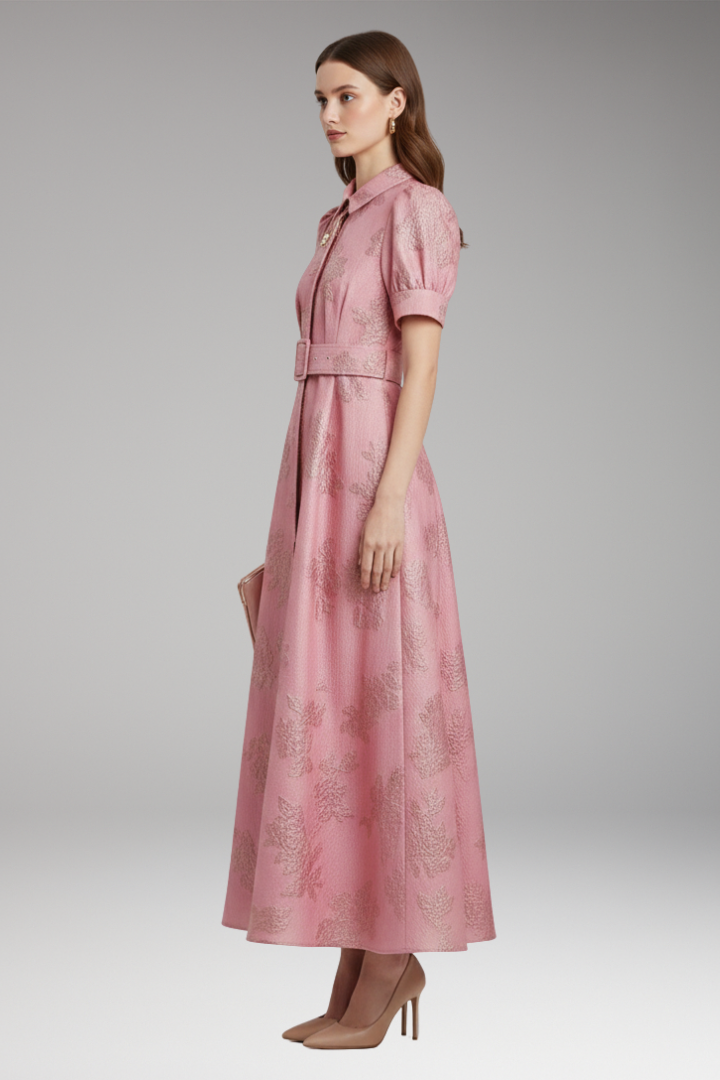 Women’s Dress with Puff Sleeves and Belted Waist