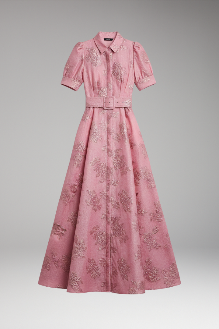 Women’s Dress with Puff Sleeves and Belted Waist