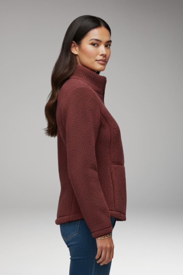 Women’s Fleece Jacket with Stand-Up Collar and Zip Closure