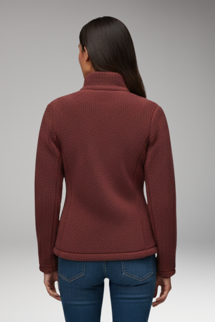 Women’s Fleece Jacket with Stand-Up Collar and Zip Closure