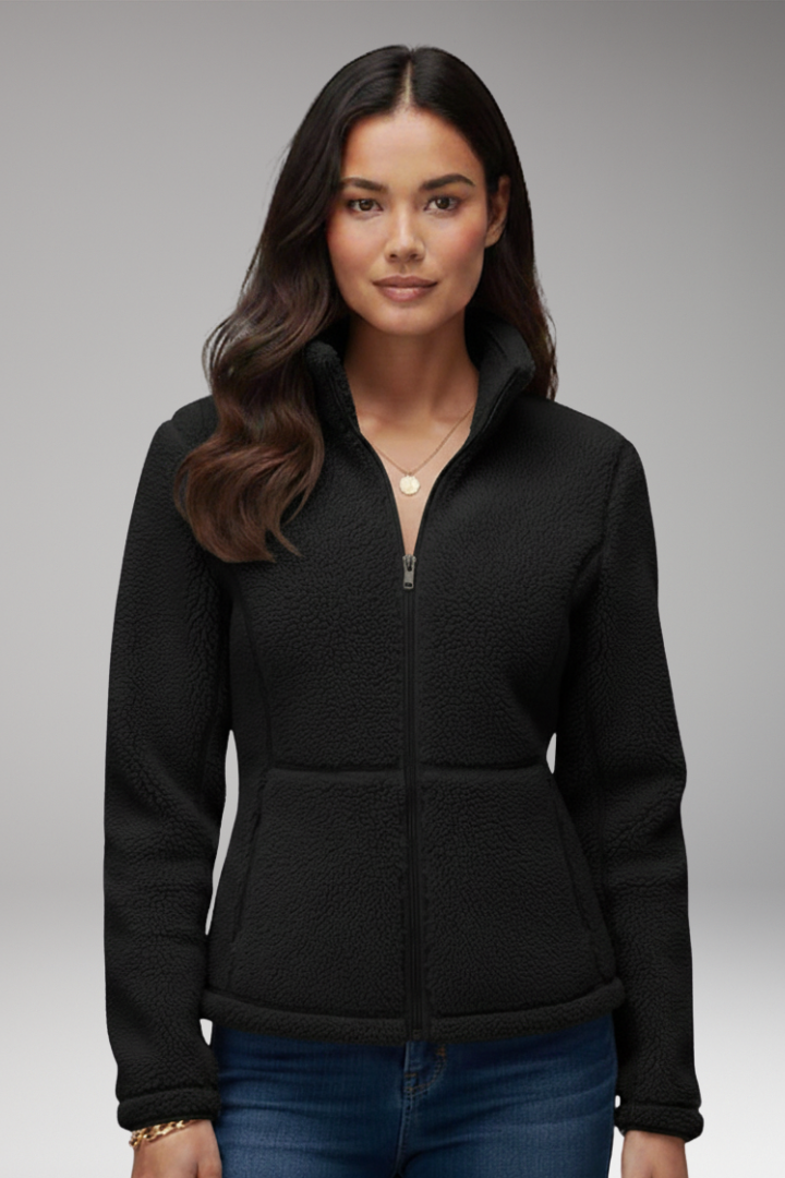 Women’s Fleece Jacket with Stand-Up Collar and Zip Closure