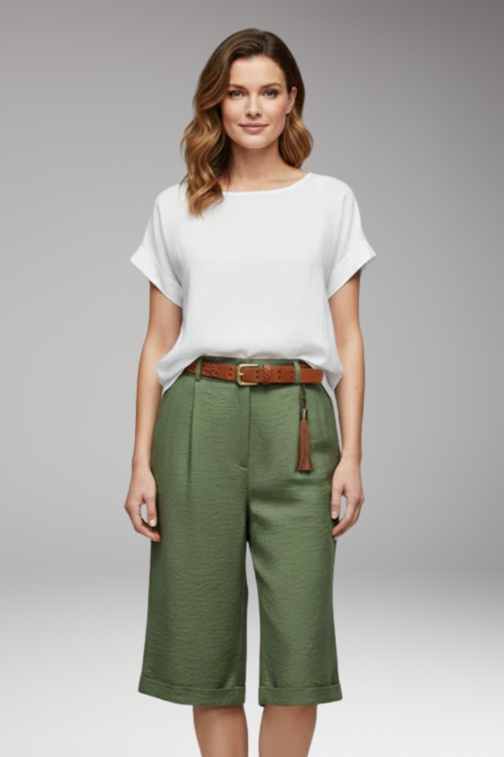 Women’s High-Waisted Shorts with Pleated Front and Belt