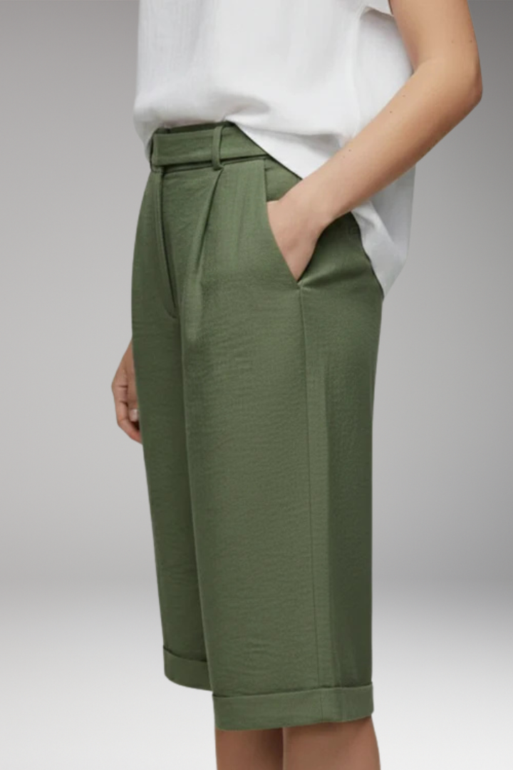 Women’s High-Waisted Shorts with Pleated Front and Belt