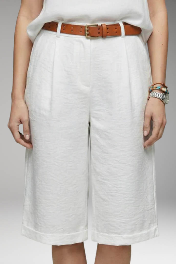 Women’s High-Waisted Shorts with Pleated Front and Belt