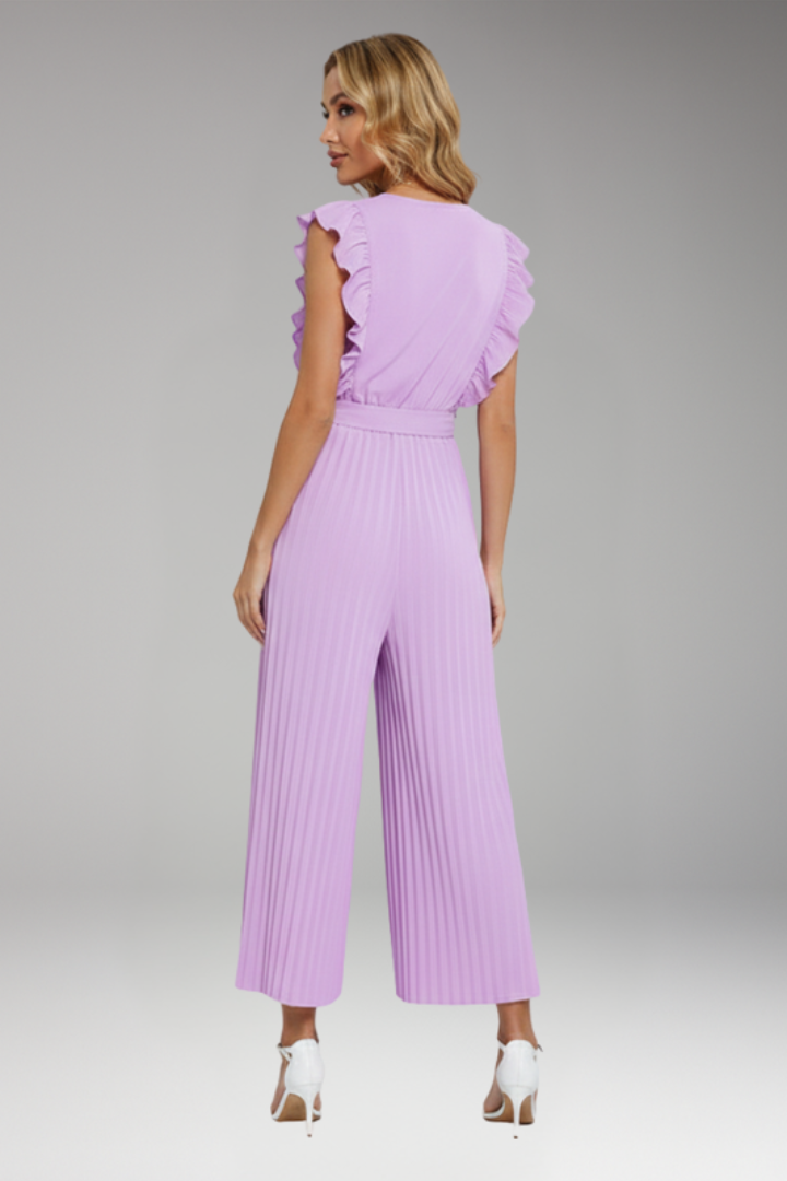 Women's Jumpsuit with Ruffle Sleeves and Waist Belt